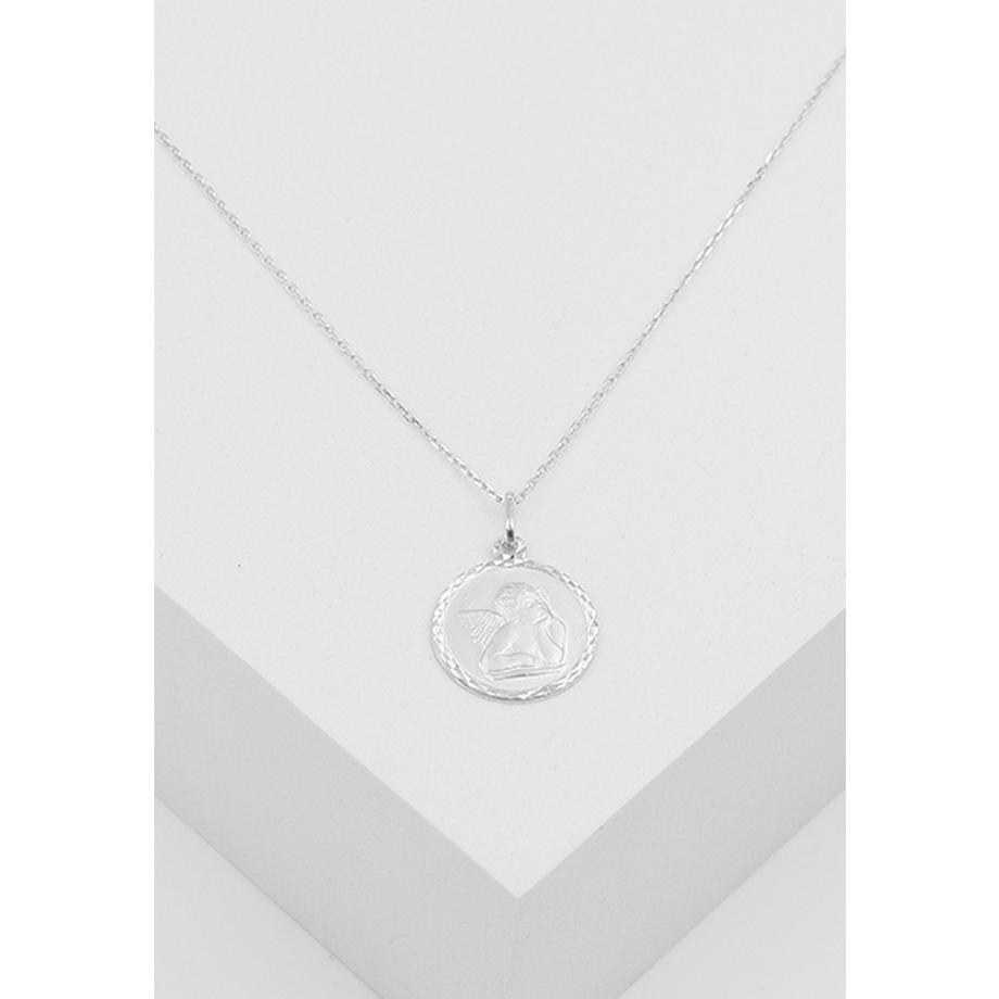 MUAU Schmuck  Pendentif médaille ange en or blanc 750, 14mm 