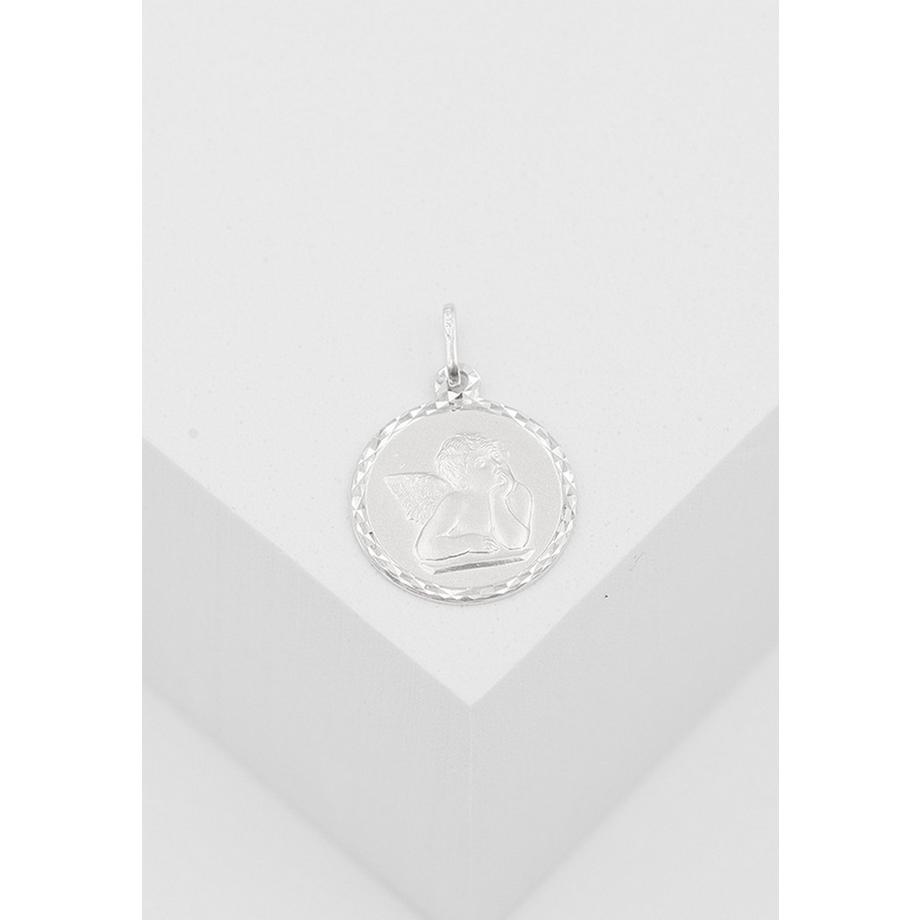 MUAU Schmuck  Pendentif médaille ange en or blanc 750, 14mm 