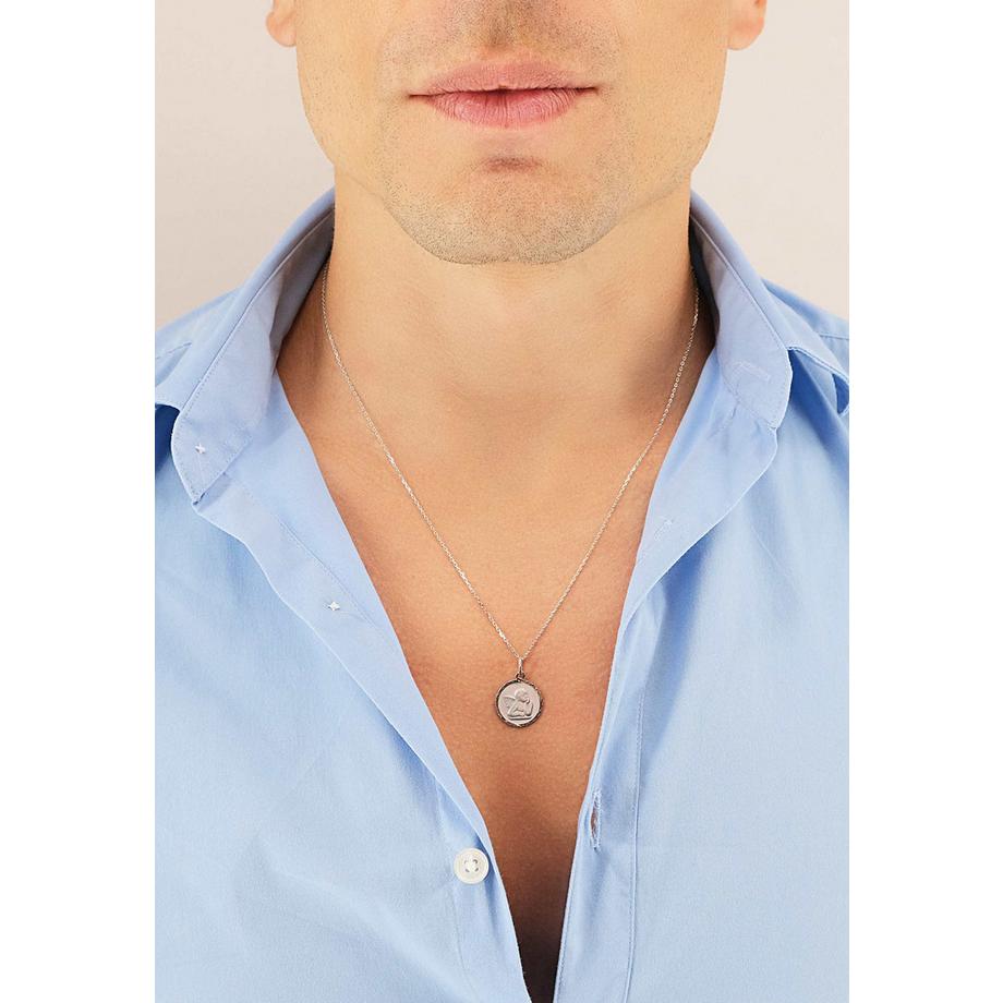 MUAU Schmuck  Pendentif médaille ange en or blanc 750, 14mm 