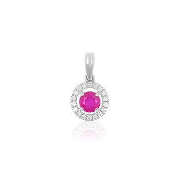 Pendentif or blanc 750 rubis 0,35ct. diamants 0.07ct.