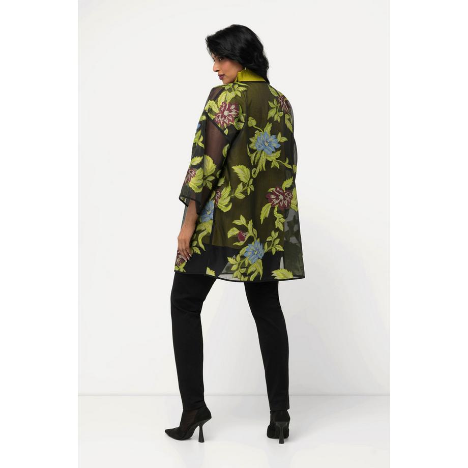 Ulla Popken Giacca di chiffon design floreale scollo a V maniche 3/4  