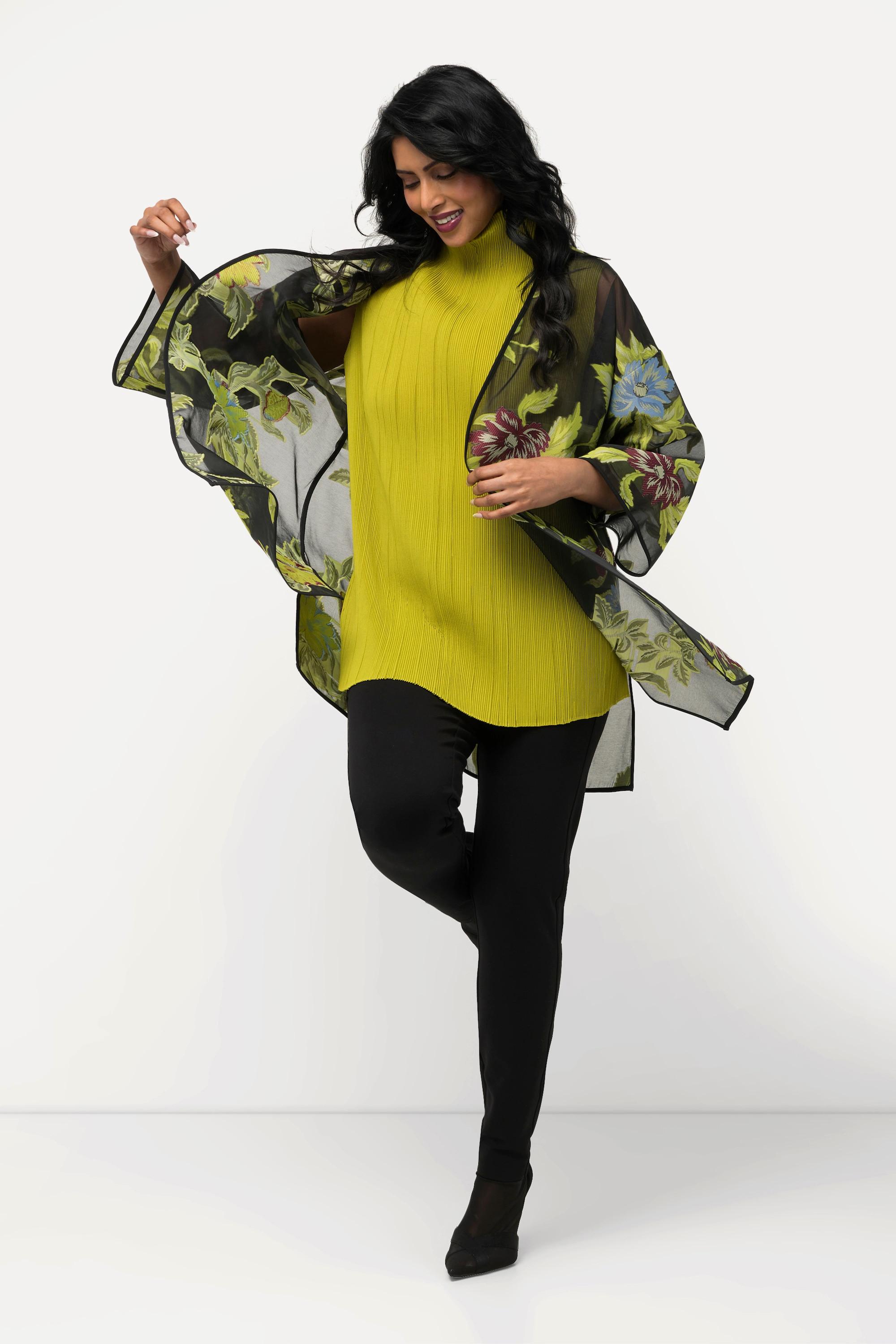 Ulla Popken Chiffonjacke florales Design V-Ausschnitt 3/4-Arm  