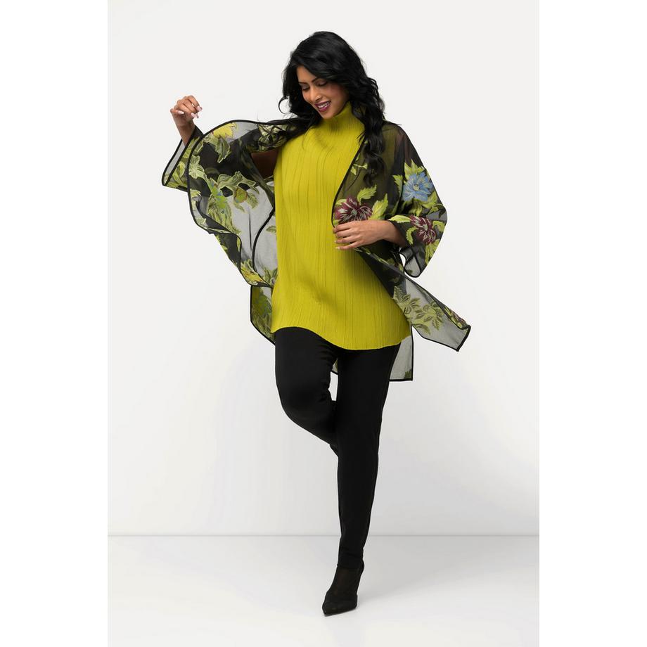 Ulla Popken Giacca di chiffon design floreale scollo a V maniche 3/4  