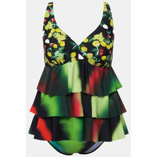 Ulla Popken  Tankini con limoni, coppe morbide, orlo a punte e materiale riciclato 