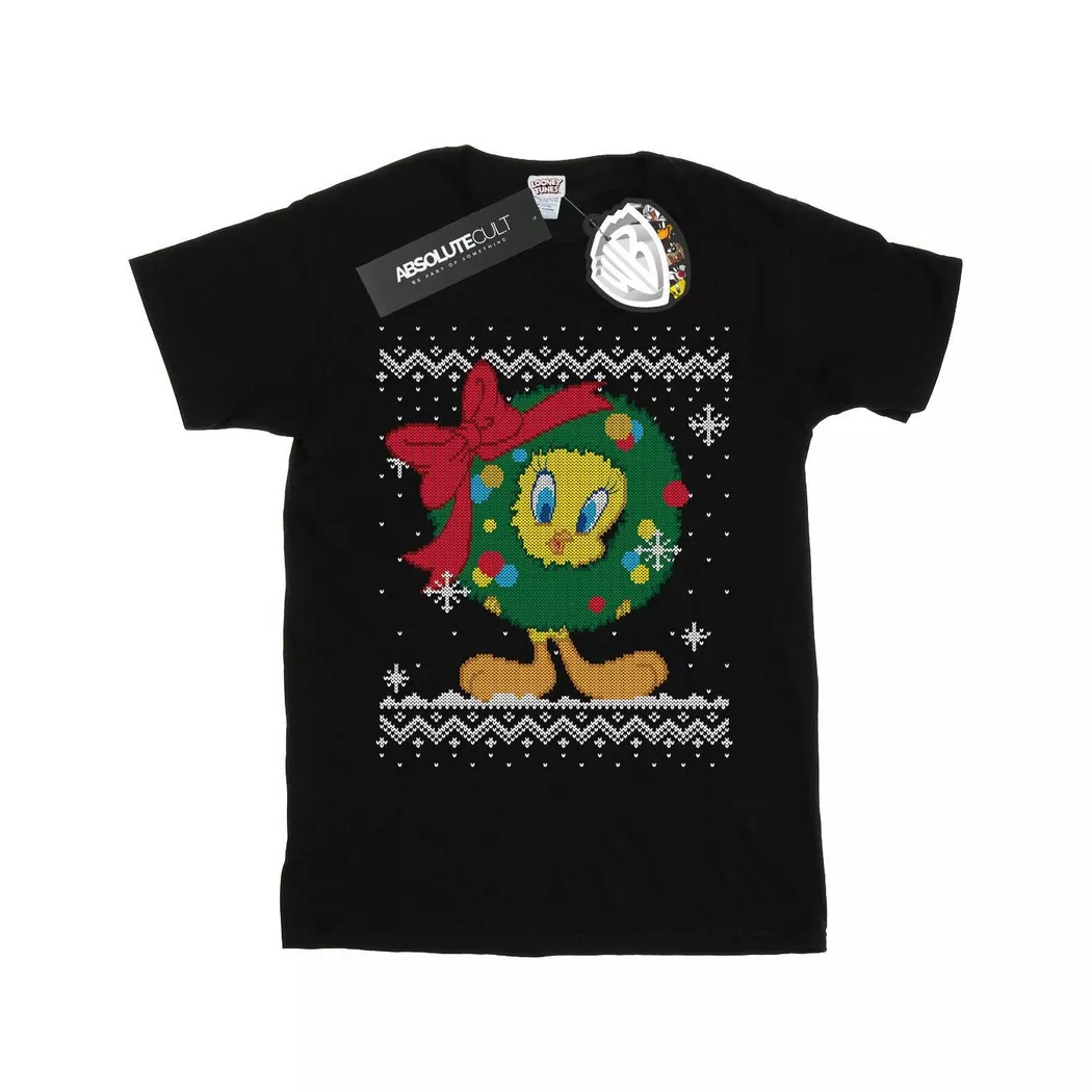 LOONEY TUNES - Tweety Pie Christmas Fair Isle TShirt, für Damen, Schwarz, Größe S
