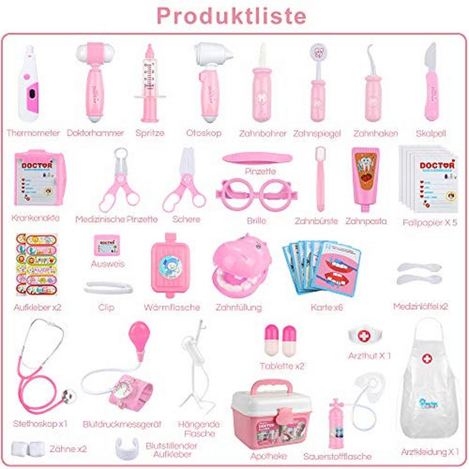 Activity-board  46 pièces ensemble de jouets de jeu de rôle de jouet médical de cas de docteur, kit de jeu de rôle de jeu de docteur de cas de docteur 