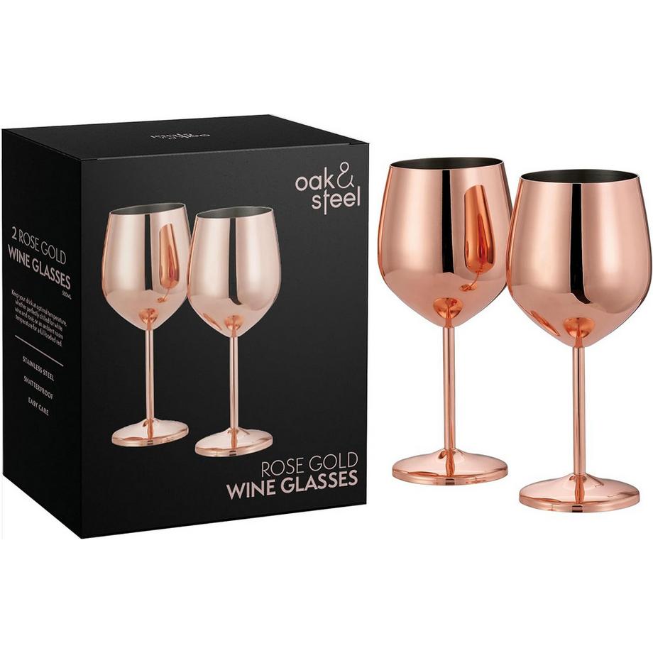Oak & steel  Acier inoxydable Verres à vin or rose Set de 2 pièces 