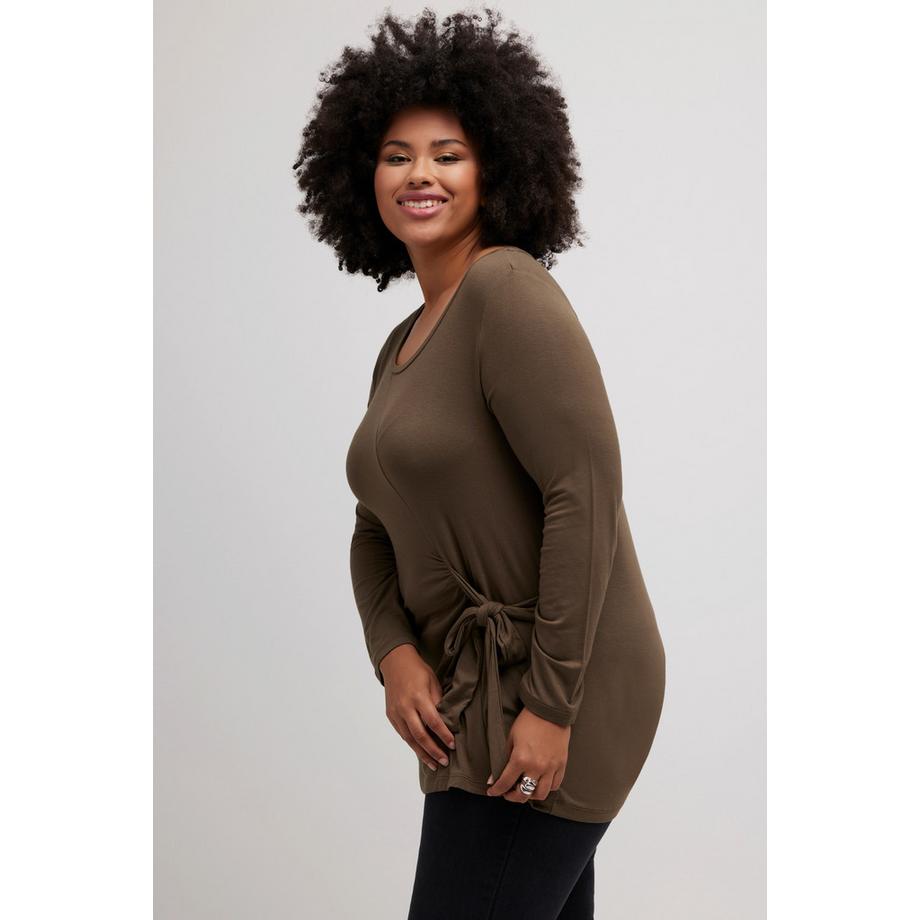 Ulla Popken Maglia Classica Maniche Lunghe con Nodo Decorativo  