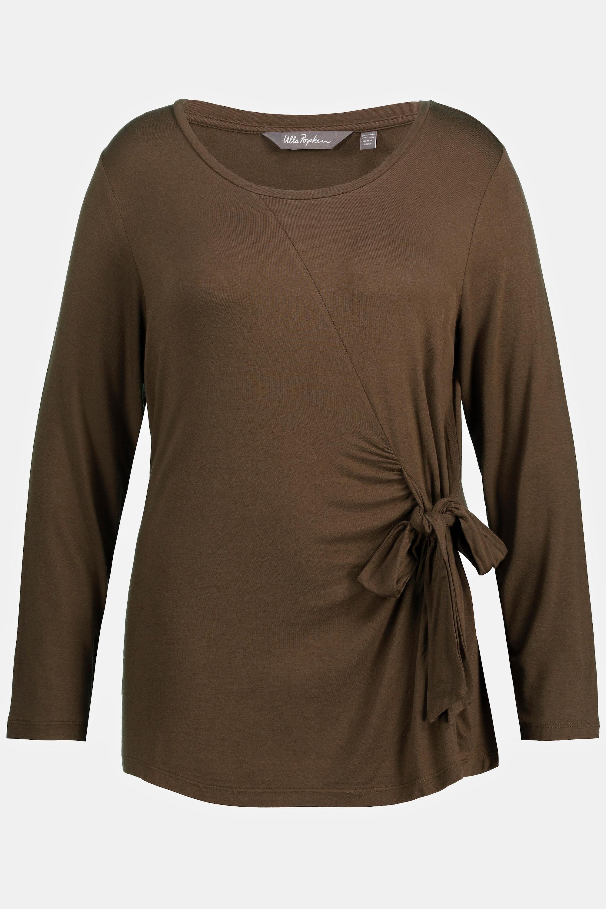 Ulla Popken  Shirt, Zierknoten, Classic, V-Ausschnitt, Langarm 