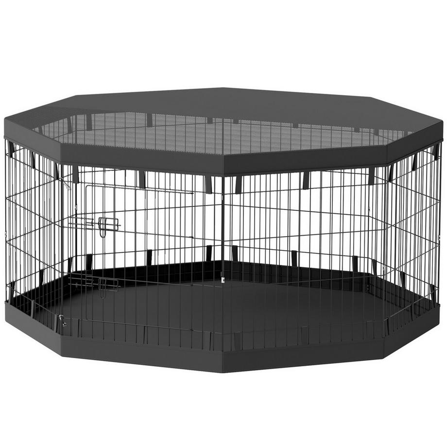 Northio  Welpenauslauf, Welpenlaufstall mit Türen, Fenster, Laufgitter mit Atmungsaktiv Netz, für kleine & mittelgroße Hunde unter 20 kg, Indoor & Outdoor, 159 x 159 x 76 cm, Schwarz 