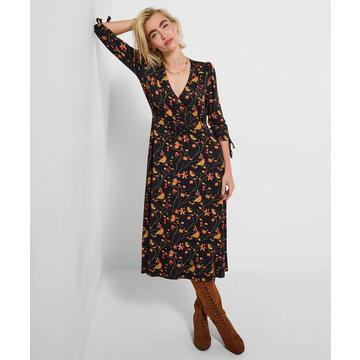 Festliches Kleid mit Rotkehlchen-Print
