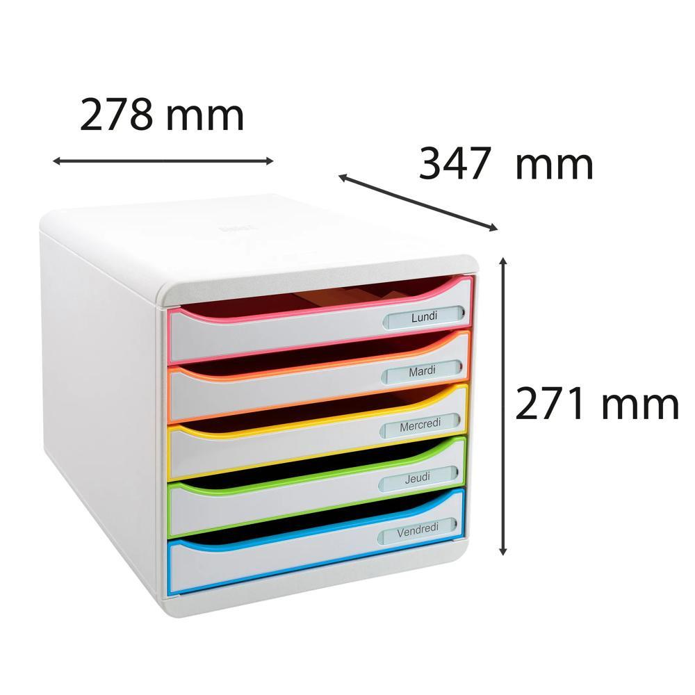 Biella Schubladenelement BIG-BOX PLUS A4+ 5 Schubladen offen, weiss/harlekin  