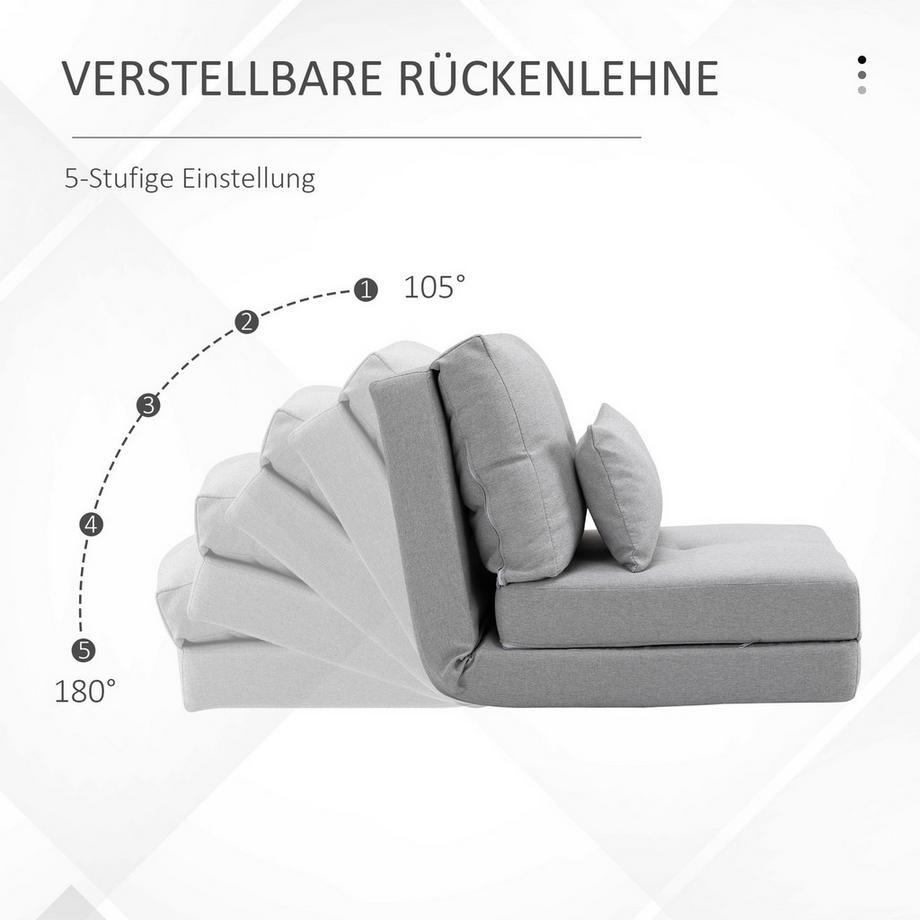 Northio Bodensessel 2-in-1 Klappbett mit verstellbarer Rückenlehne Bodensofa mit Zierkissen, Bodensitzkissen für Wohnzimmer, Schlafzimmer, Leinen, Grau |  