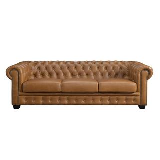 LINEA SOFA Chesterfield Ledersofa 4-Sitzer - Büffelleder - Karamellbraun - BRENTON  