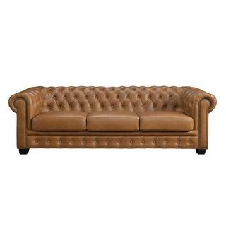 Vente-unique Chesterfield Ledersofa 4-Sitzer - Büffelleder - Karamellbraun - BRENTON  