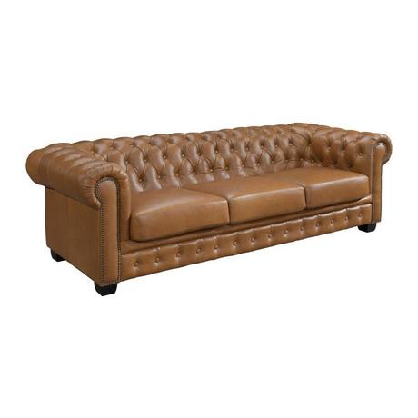 LINEA SOFA Chesterfield Ledersofa 4-Sitzer - Büffelleder - Karamellbraun - BRENTON  