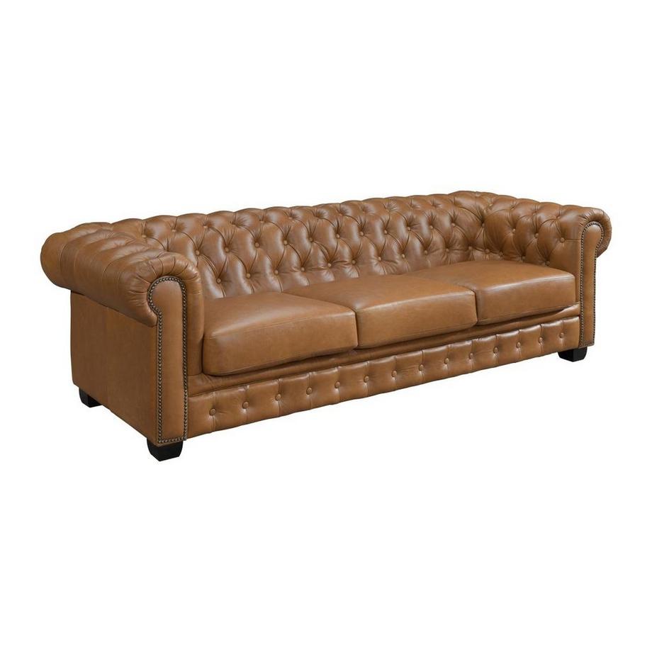 Chesterfield Ledersofa 4-Sitzer - Büffelleder - Karamellbraun - BRENTON