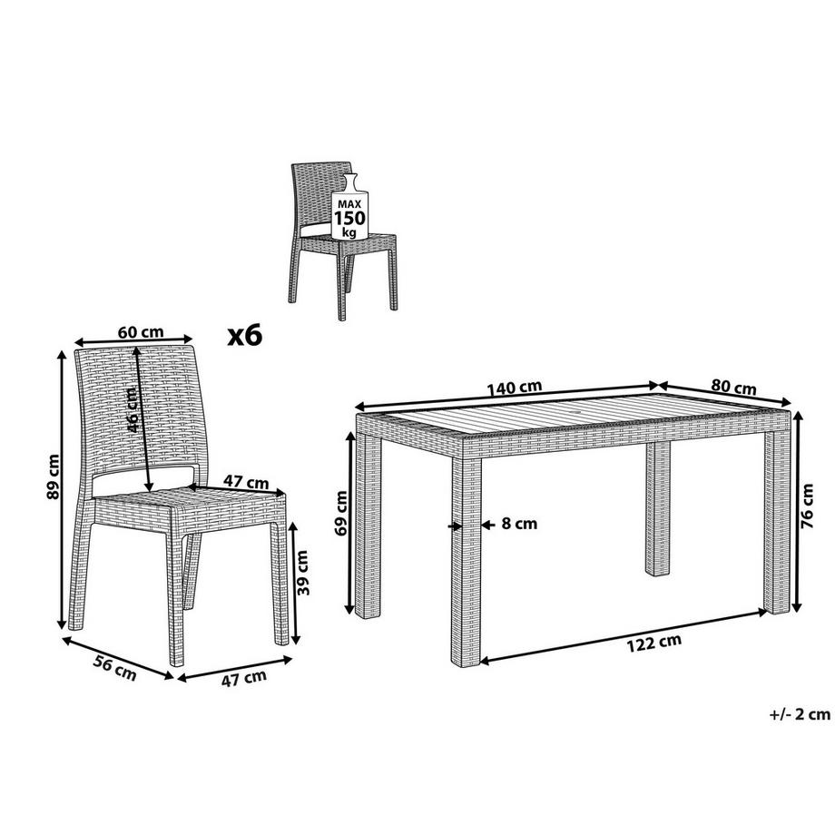 Beliani Ensemble de salle à manger de jardin pour 6 personnes en Matière synthétique Moderne FOSSANO  