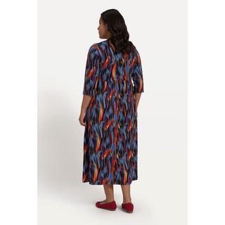 Ulla Popken Abito di jersey A-line Righe Cucitura Impero Scollo Rettangolare Maniche 3/4  