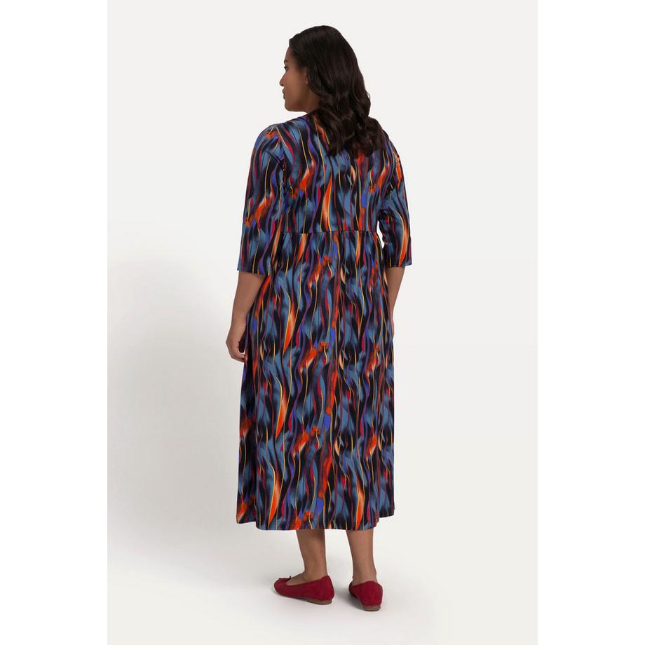 Ulla Popken Robe en jersey A-line Rayures Couture Empire Col Carré Manches 3/4  