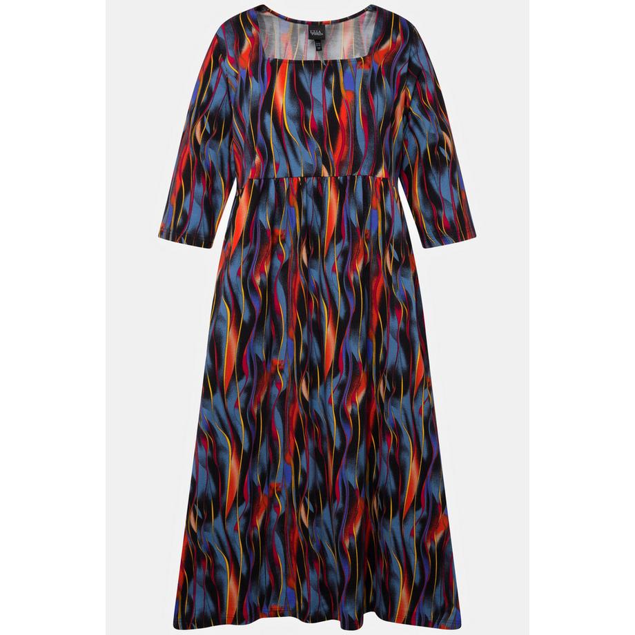 Ulla Popken Robe en jersey A-line Rayures Couture Empire Col Carré Manches 3/4  