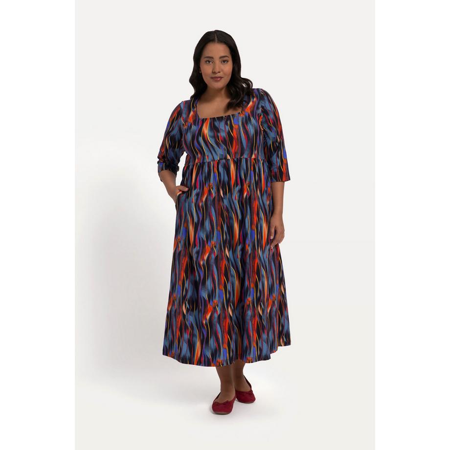 Ulla Popken Robe en jersey A-line Rayures Couture Empire Col Carré Manches 3/4  