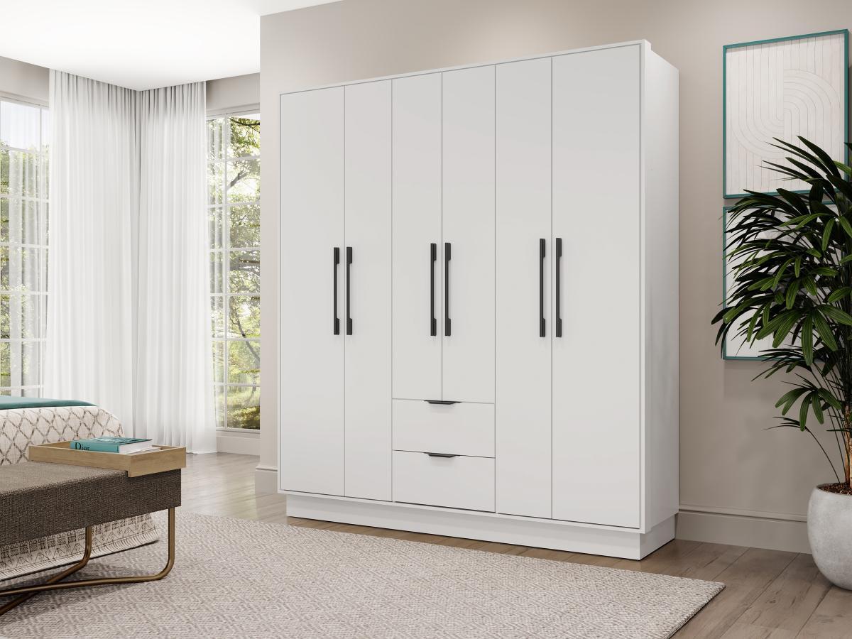 Vente-unique Armoire 6 portes et 2 tiroirs - L162 cm - Blanc - FEOVA  