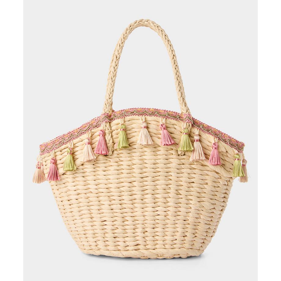 Geflochtene Korbtasche mit Quasten