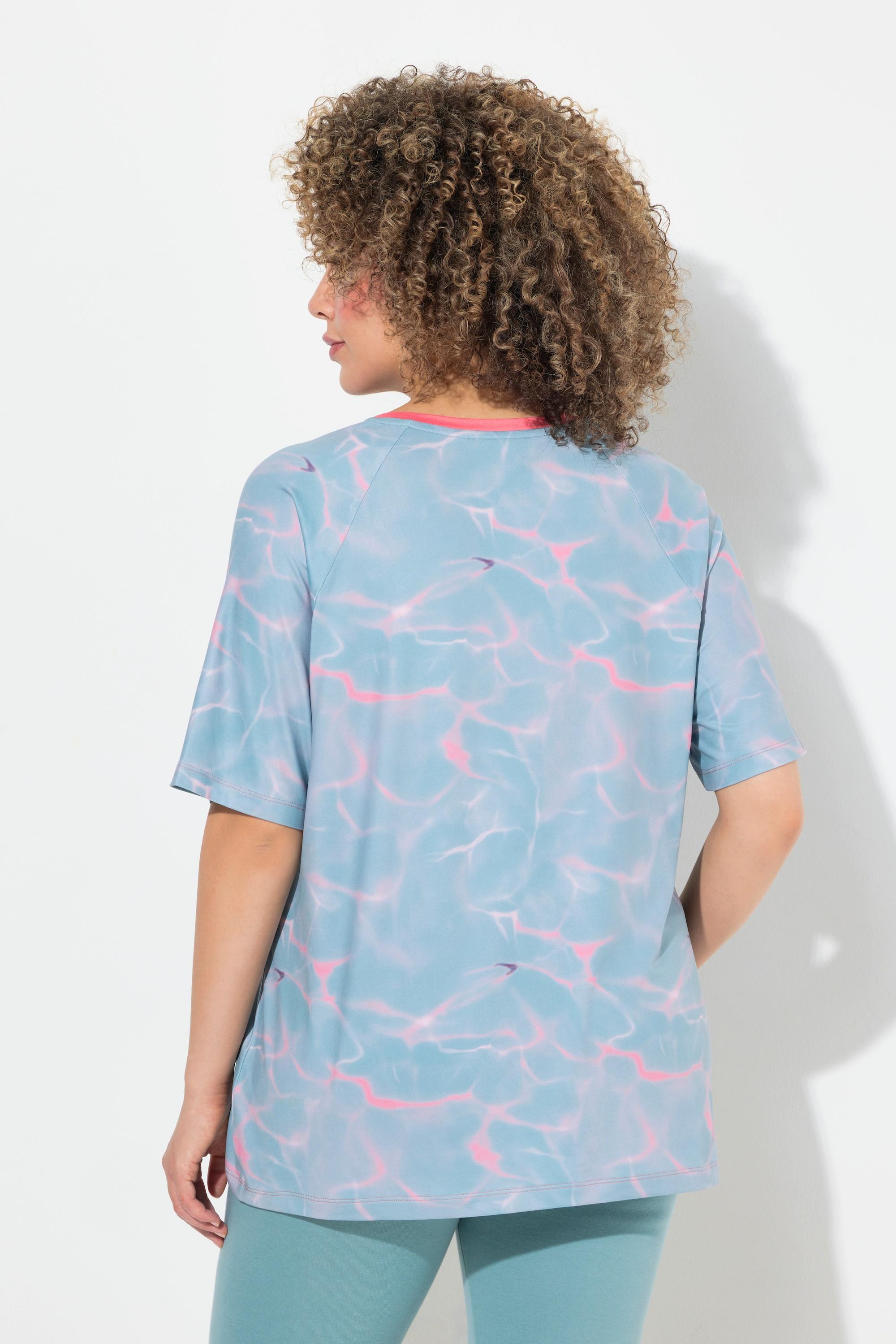 Ulla Popken  T-shirt technique motif vagues, col en V et manches courtes 