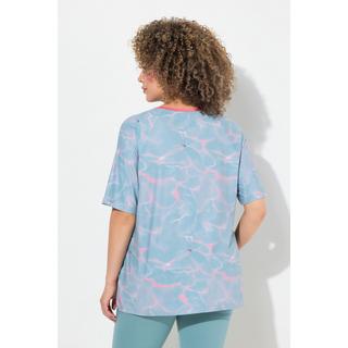 Ulla Popken  T-shirt technique motif vagues, col en V et manches courtes 