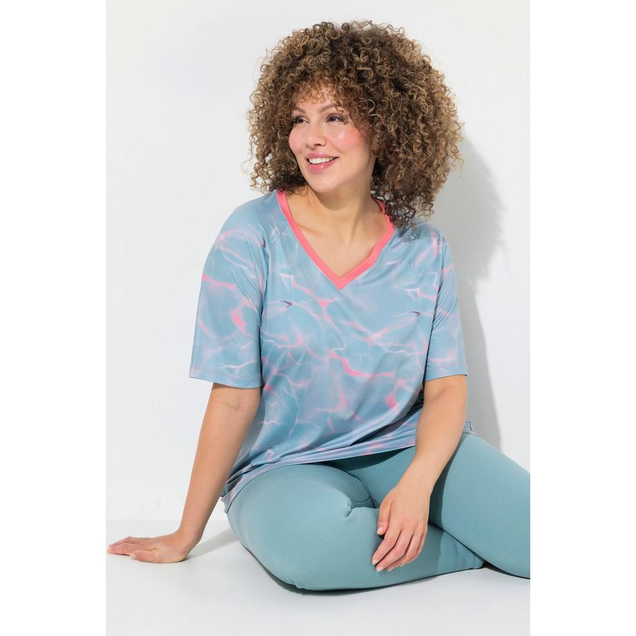 Ulla Popken T-Shirt Funzionale Motivo Onde Scollo a V Mezza Manica  