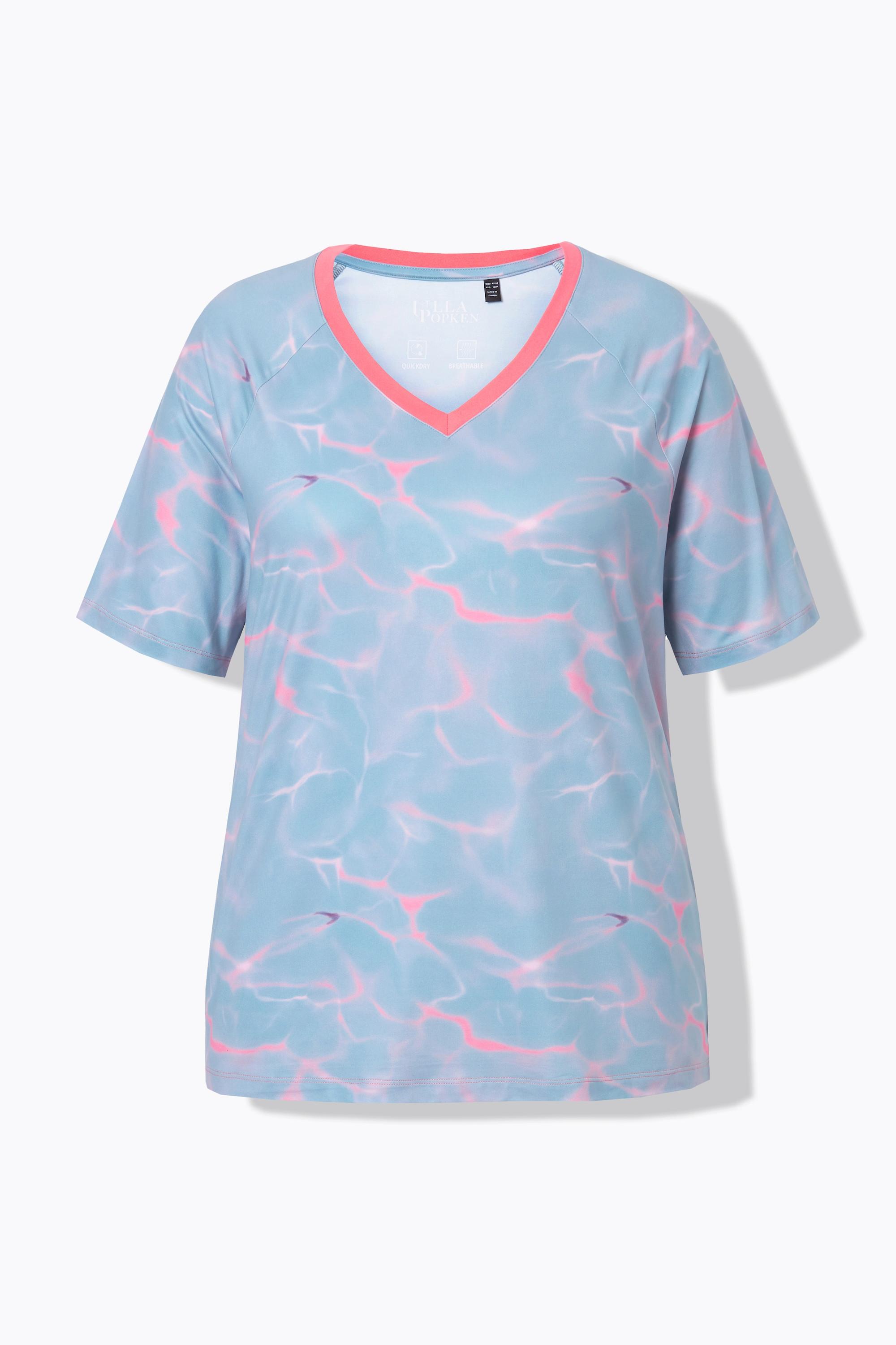 Ulla Popken  T-shirt technique motif vagues, col en V et manches courtes 