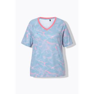 Ulla Popken  T-shirt technique motif vagues, col en V et manches courtes 