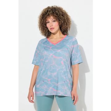 T-shirt technique motif vagues, col en V et manches courtes