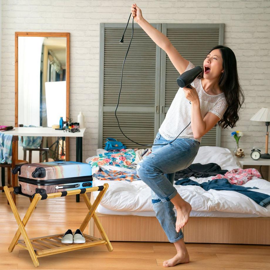 B2X Banc à bagages en bambou avec rangement  