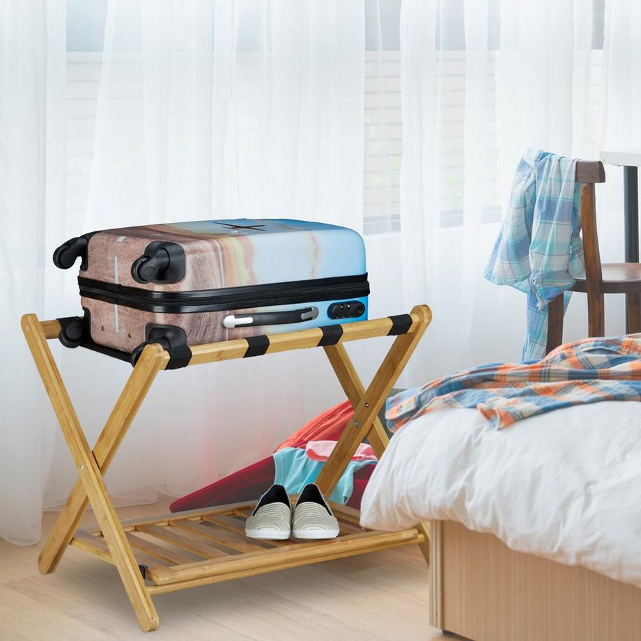 B2X Banc à bagages en bambou avec rangement  