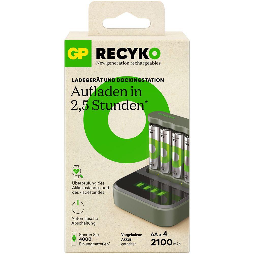 GP Batteries  USB-Modell Ladegerät B441, inkl.4 x RECYKO AA Akku 2100 mAh USB und USB Dockingstation 