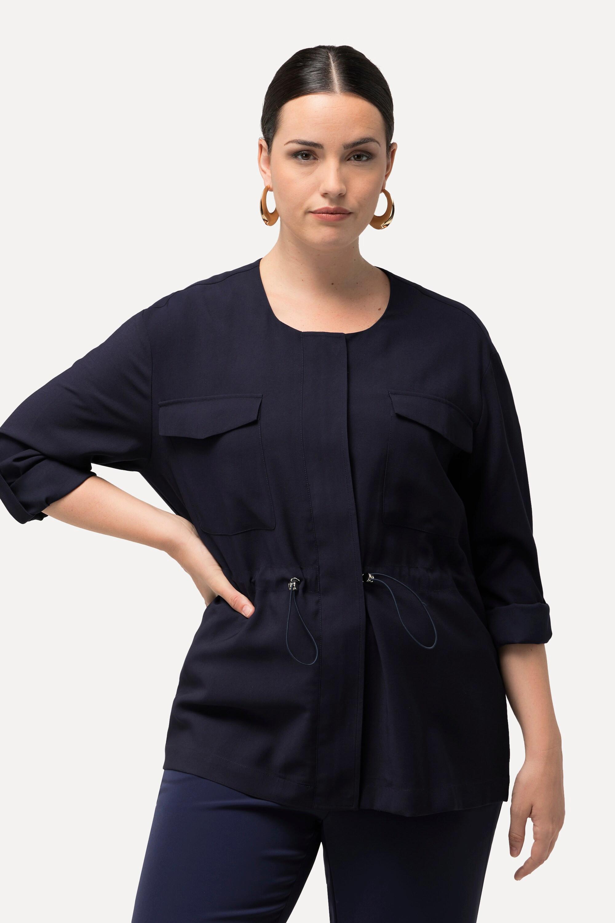 Ulla Popken Veste Cordon de Serrage Col Rond Manches 3/4  