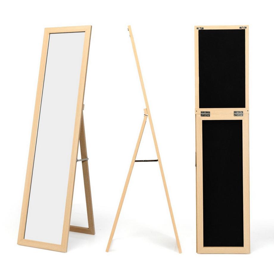 Northix 2 in 1 Ganzkörperspiegel Standspiegel und Wandspiegel mit Holzrahmen 37 x 155 cm Natur  