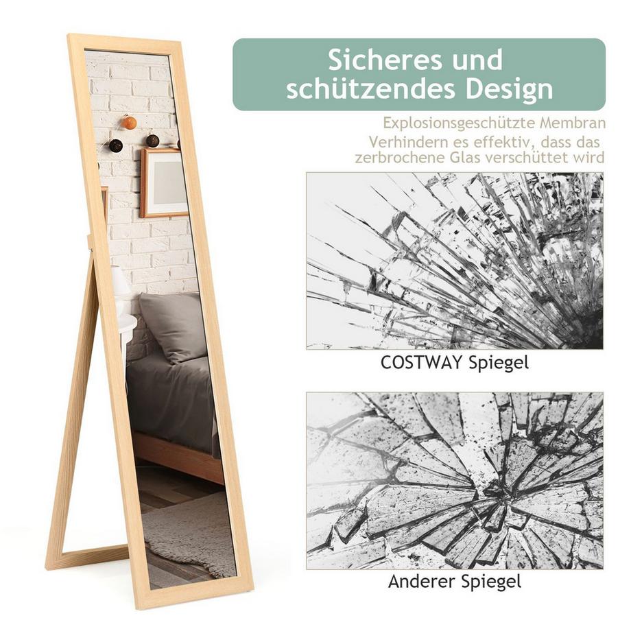 Northix 2 in 1 Ganzkörperspiegel Standspiegel und Wandspiegel mit Holzrahmen 37 x 155 cm Natur  