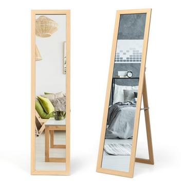 2 in 1 Ganzkörperspiegel Standspiegel und Wandspiegel mit Holzrahmen 37 x 155 cm Natur