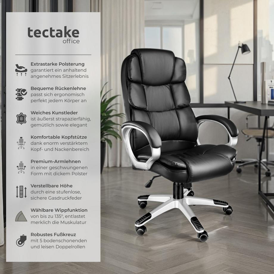 Tectake Bürostuhl Jonas 360° drehbar und stufenlos höhenverstellbar mit gepolsterten Armlehnen  