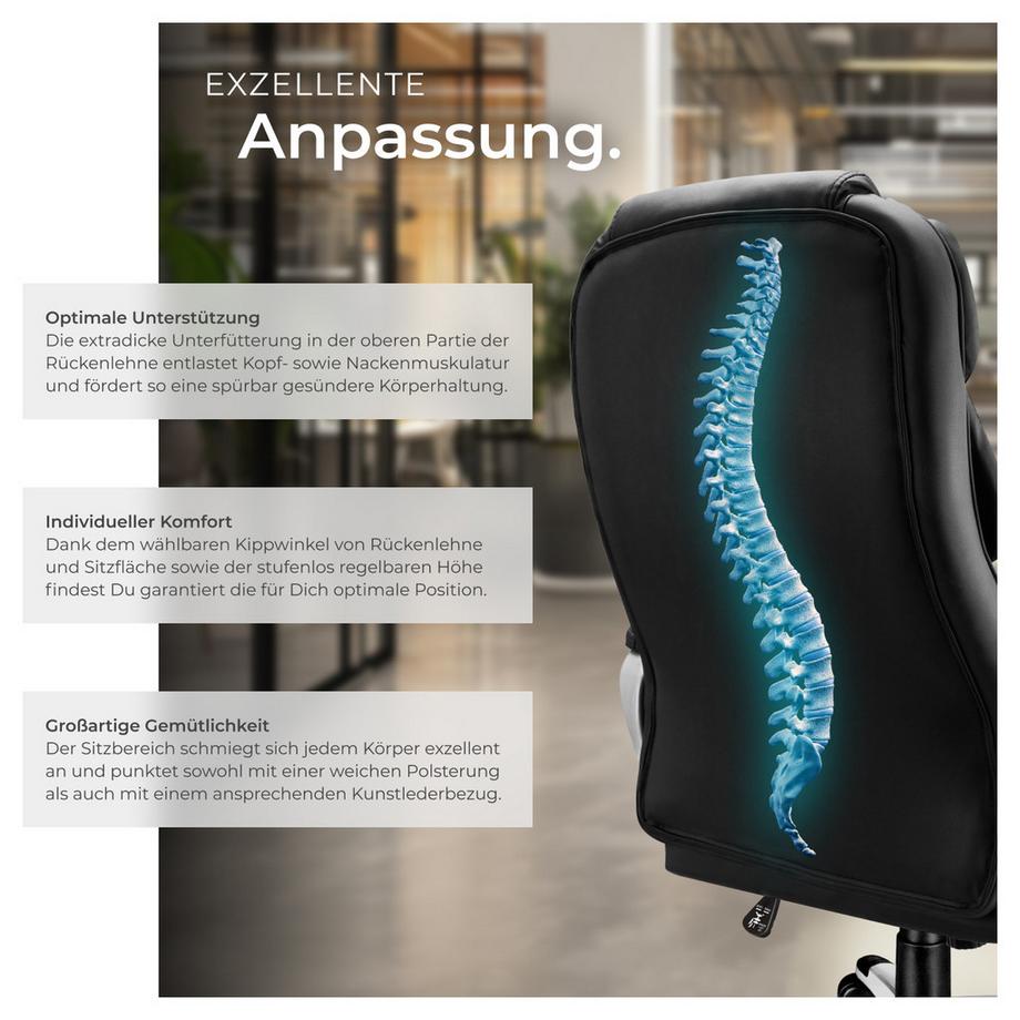 Tectake Bürostuhl Jonas 360° drehbar und stufenlos höhenverstellbar mit gepolsterten Armlehnen  