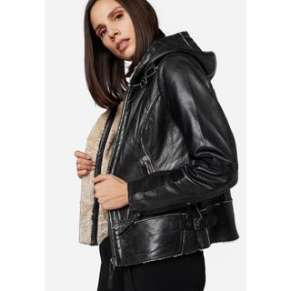 RICANO  Veste en cuir  Jule, style biker avec doublure en fourrure et capuche 