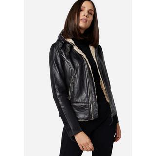 RICANO  Veste en cuir  Jule, style biker avec doublure en fourrure et capuche 