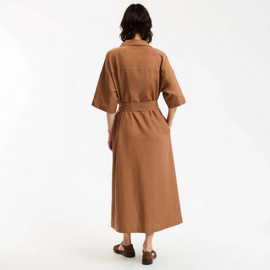 La Redoute Collections Robe Chemise Longue Manches Coudes Ceinturée  