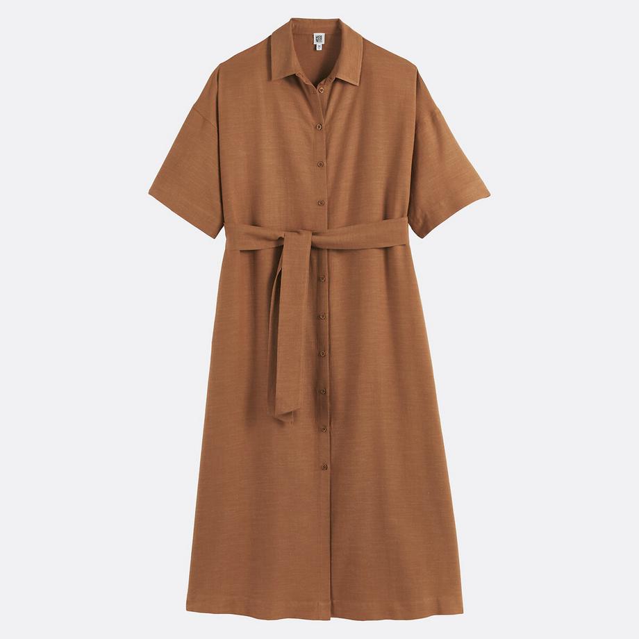 La Redoute Collections Robe Chemise Longue Manches Coudes Ceinturée  