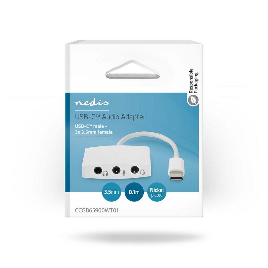 Nedis  Adattatore USB-C™ | USB 2.0 | USB-C™ Maschio | 3,5 mm Femmina | 0,10 m | Rotondo | Nichelato | ABS/PVC | Bianco | Scatola 