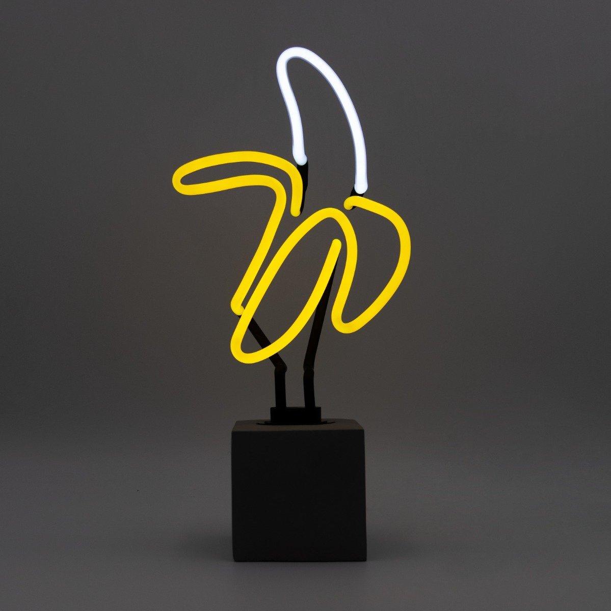 Locomocean Glas Neon Tischlampe mit Betonsockel - Banane  
