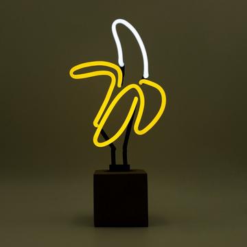 Glas Neon Tischlampe mit Betonsockel - Banane
